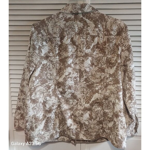 CL Banks Shacket Woman's Brown & White Patterned Button-Front Jacket Lightweigh - Picture 5 of 7